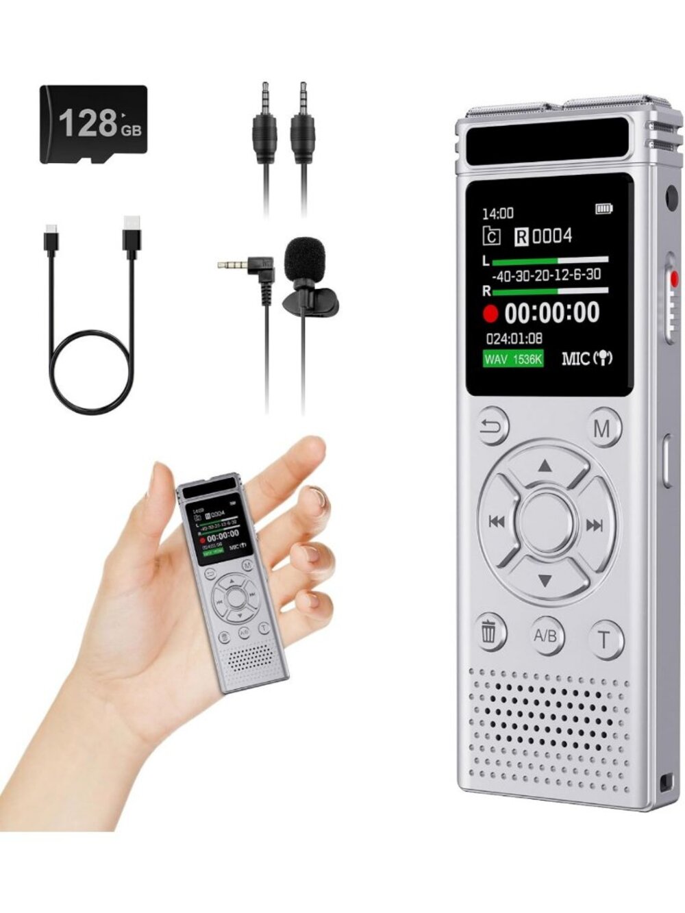 136GB Digital Voice Recorder with Playback - 9775 Hours Audio Storage, Portable